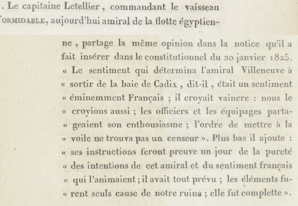 Note imprimée de 1829 : « Le capitaine Letellier, commandant le vaisseau le Formidable, aujourd'hui amiral de la flotte égyptienne… »