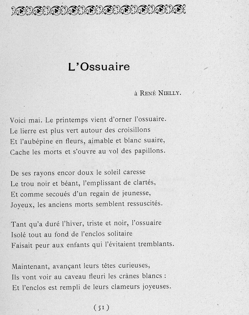 Page imprimée : le poème L'Ossuaire, dédié à René Nielly